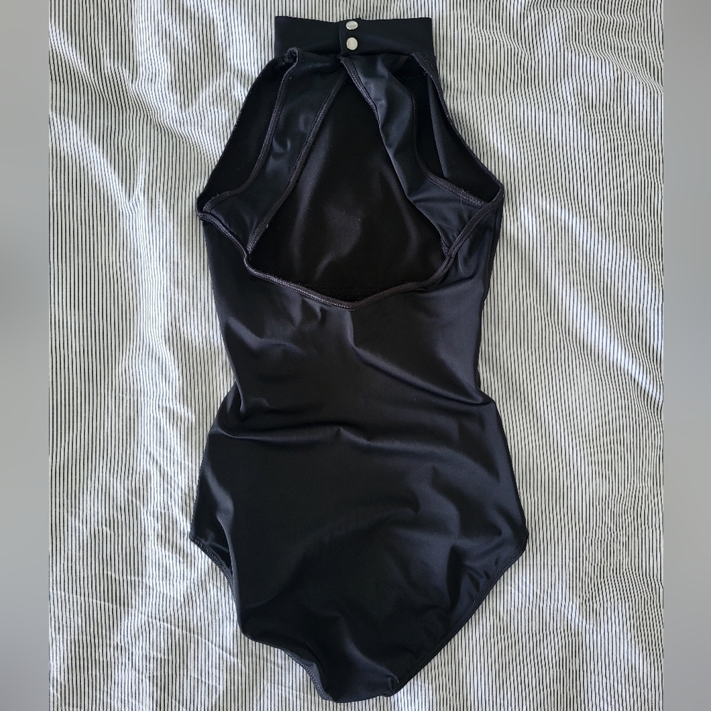 Black Leotard Similar To Yumiko Style, Collar That Buttons - Picture 2 of 2